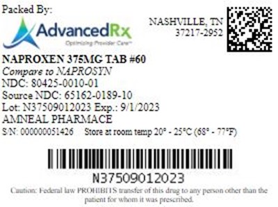 Naproxen 375mg Tab Qty 60 Ndc 80425 0010 01